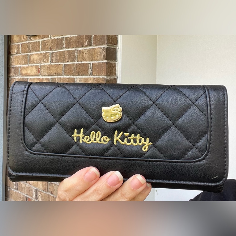 Hello Kitty Black Quilted Clutch with Gold Accents